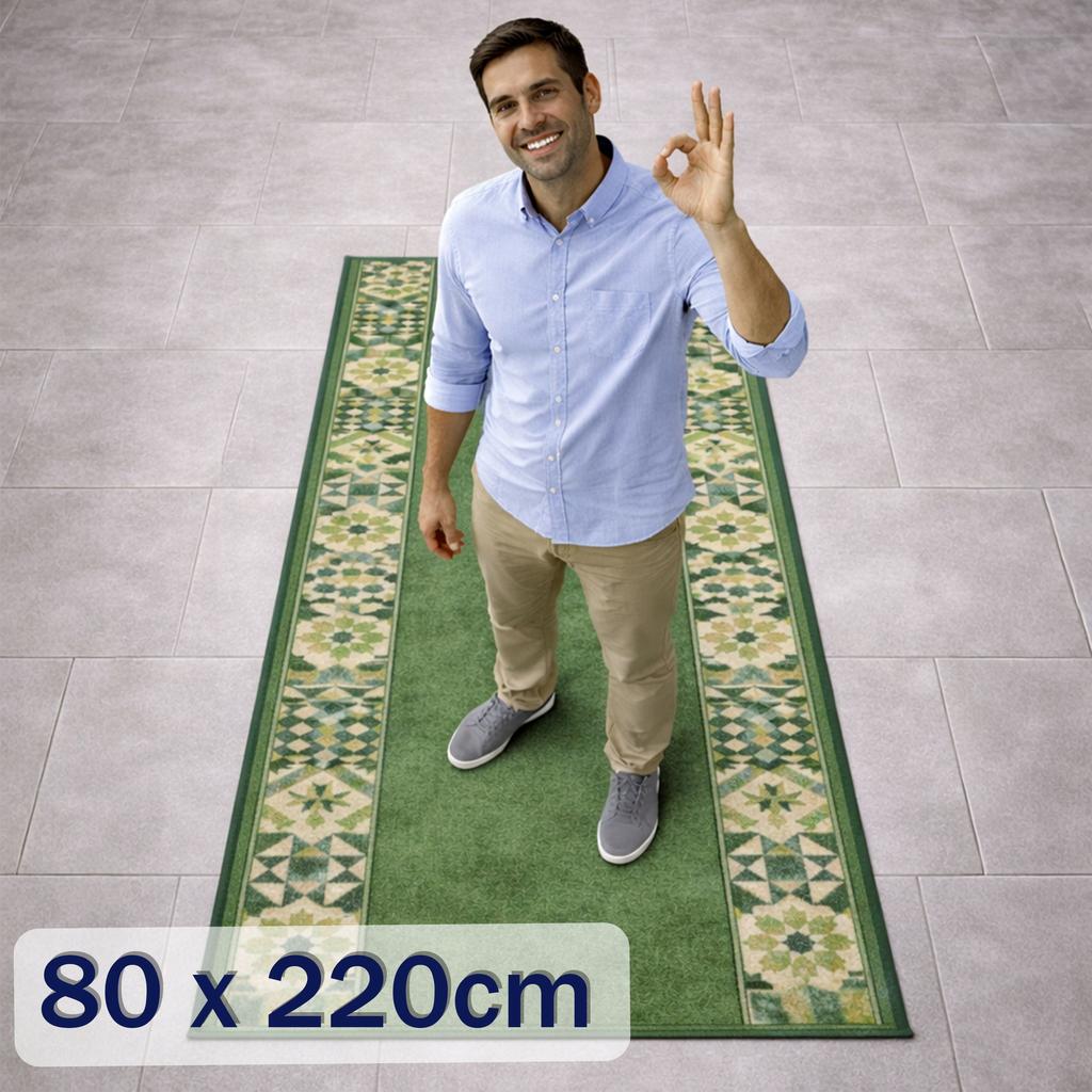 [7] LOMA GREEN 80 x 220cm Rubberized Rug D6989