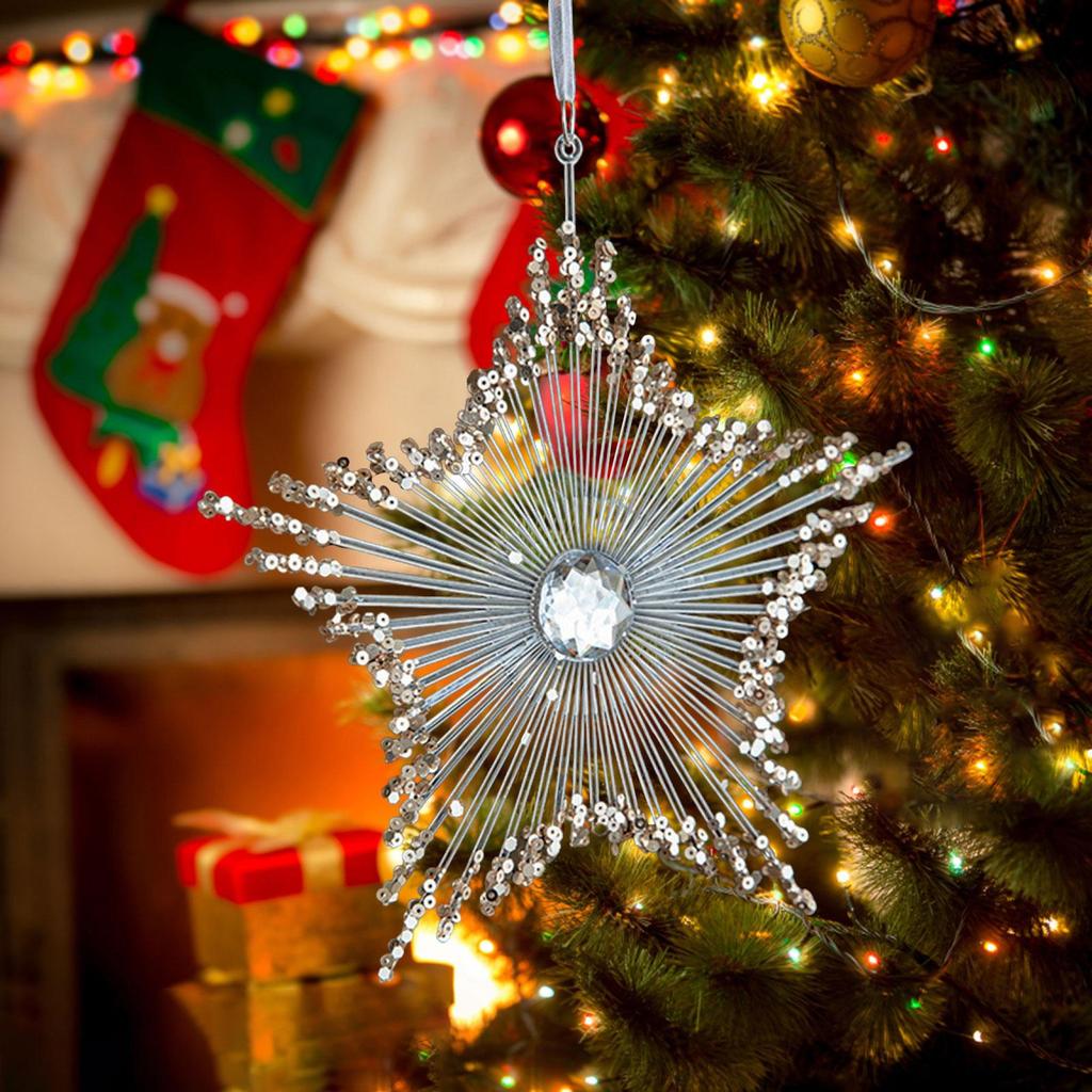 Christmas Tree Pendant Acrylic Ornament Sequin Xmas Decoration Winter Theme for Nursery