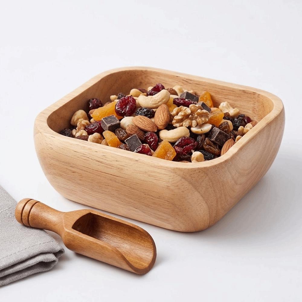 Square Wood Plate Wood Salad Plate Food Grade Safe Pastry Serving Dish Fruit Display