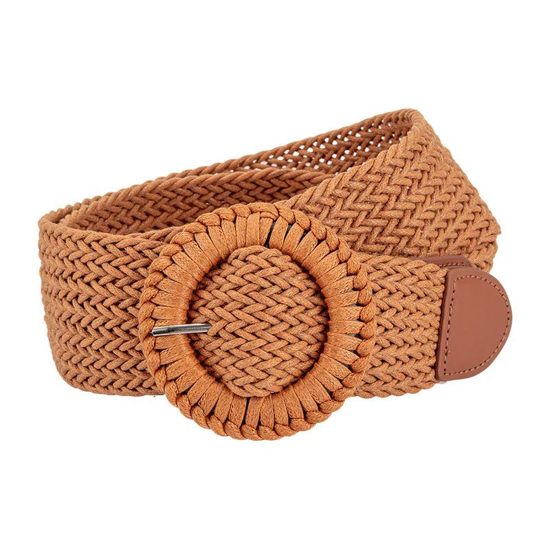 Women's Braided European and American Style Punch-free Belt Women's Alloy Round Buckle with Dress Waist Seal Waist Belt