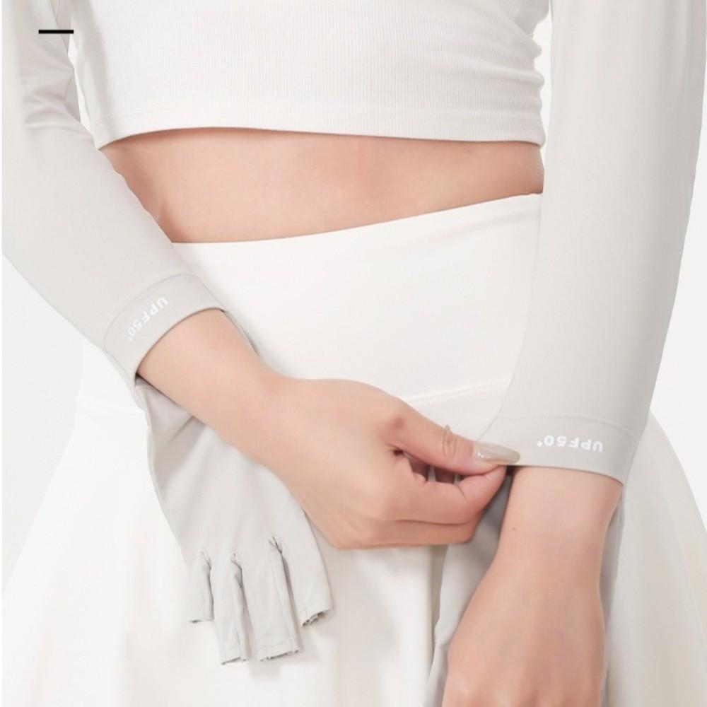 Sun Protection Long Sleeve Solid Color Sunscreen Sleeve Gloves Thin Ice Silk Arm Sleeve  Women
