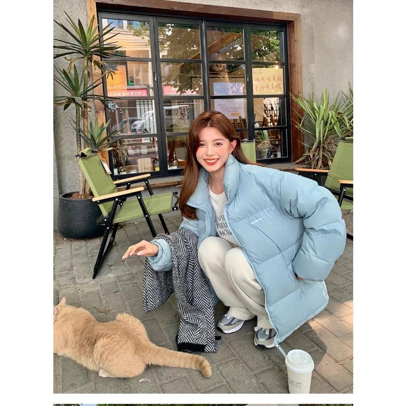 Down jacket women's winter new short small bread jacket stand-up collar thickened loose couple winter