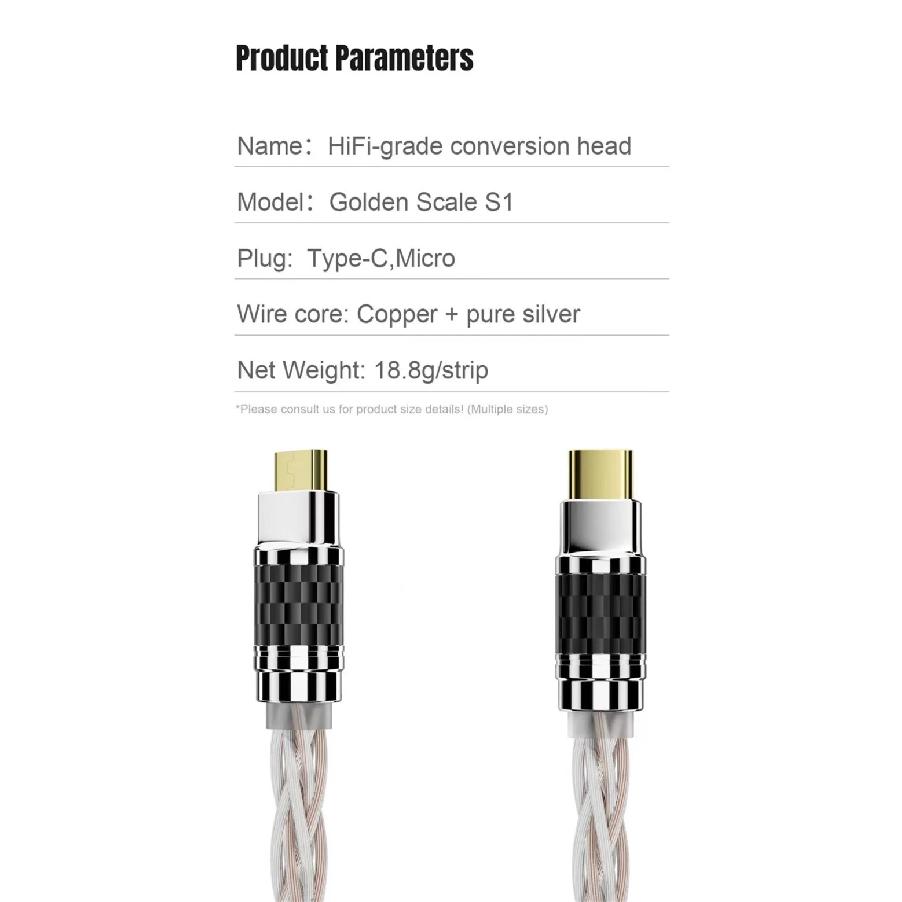 Hifi OTG Converter Type C Micro USB Headphone Adapter 4N Pure Silver Audio Amplifier Sound Card USB C Data Cable Earphone Type-C