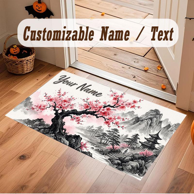 Floral Garden Theme Crystal Velvet Floor Rug Personalized Custom Name Text Warm Carpet Home Decoration