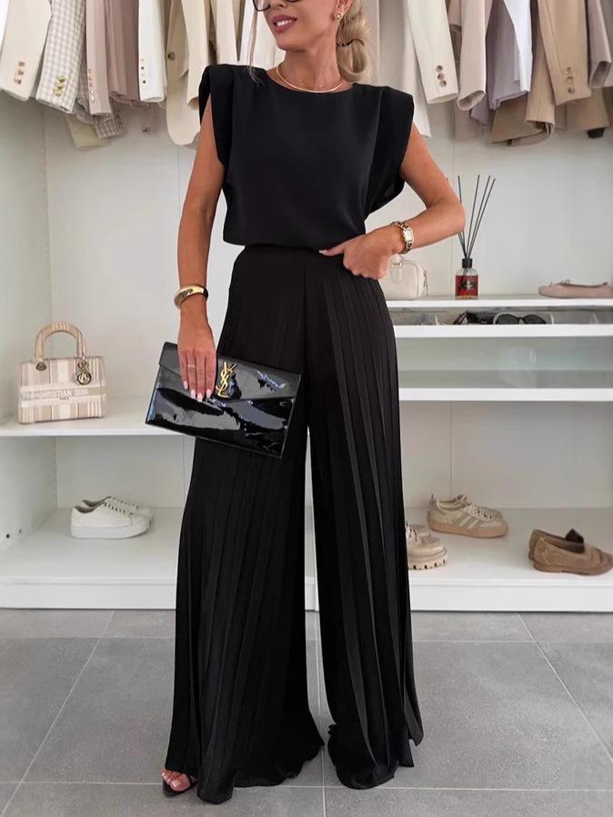 Women's Fashion Sleeveless Top & Pleated Wide-Leg Pants Two-Piece Set