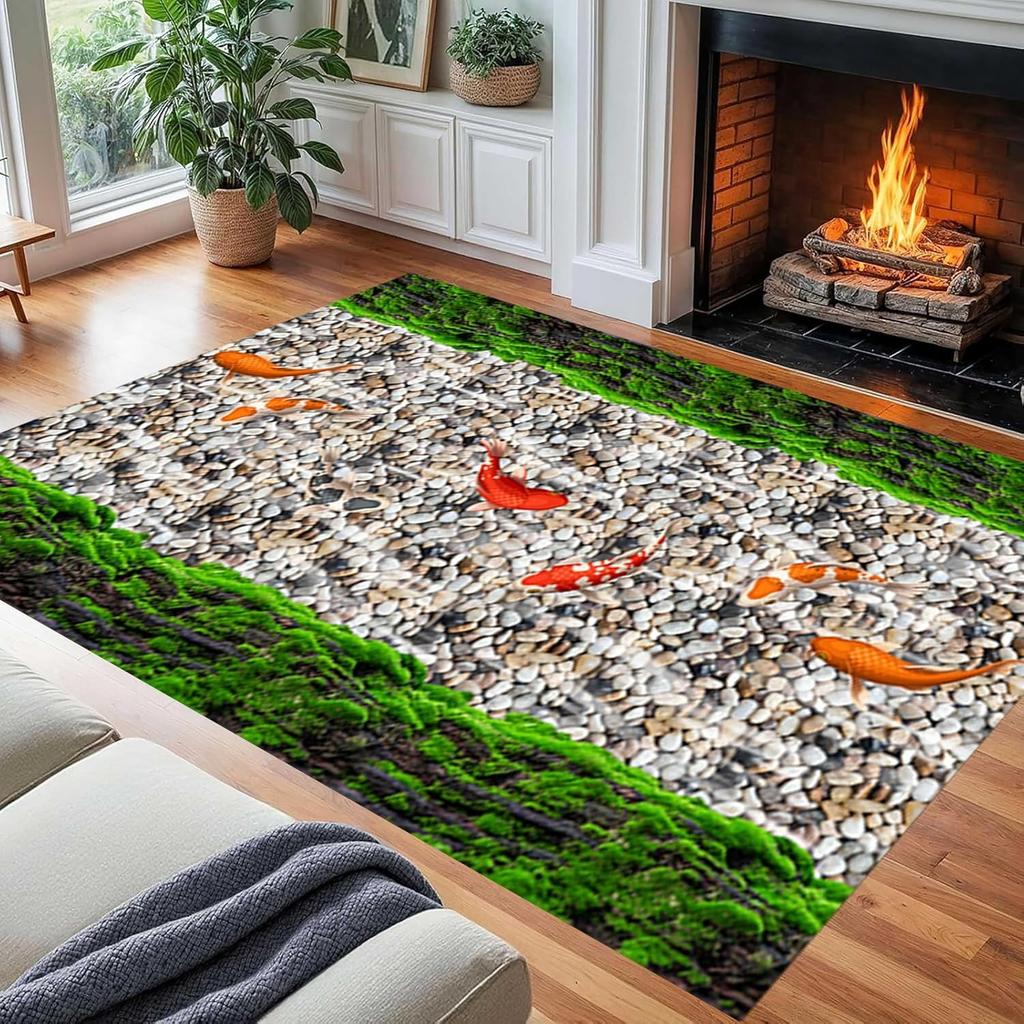 Tappeto A Pelo Corto Area Paesaggio 3D, Tappeto Illusione Ponte Sospeso Fiamme Lava Trippy Emozionante, Tappetino Pavimento Astratto Tappeto da Interno per Camera da Letto