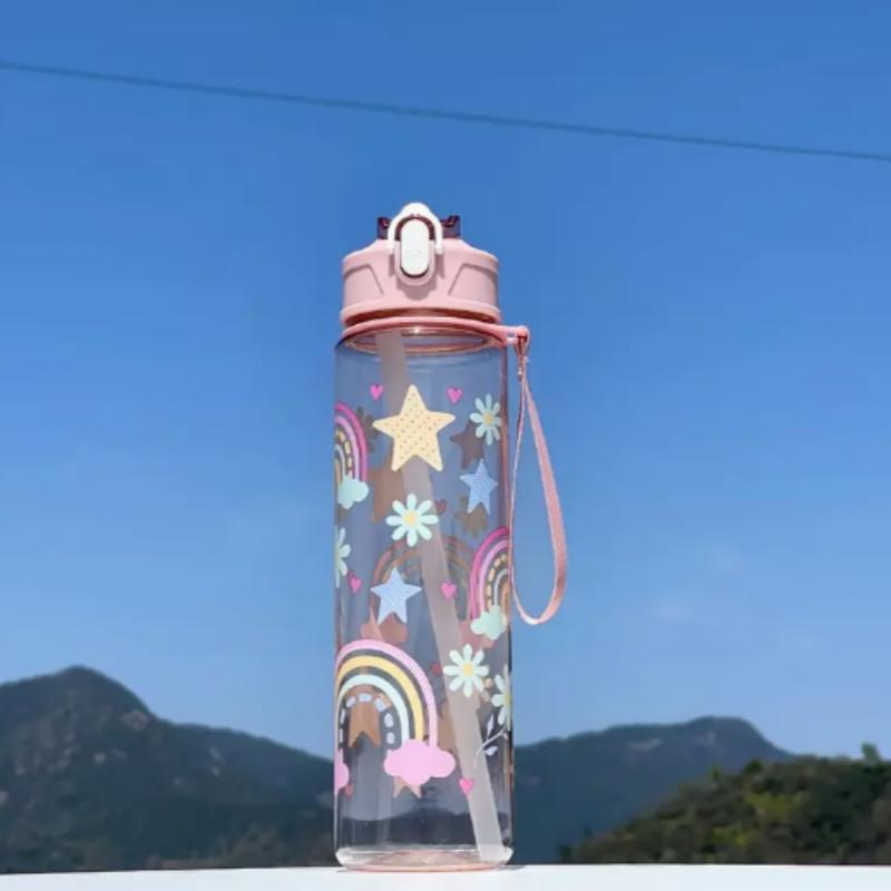 780ML Kids Water Sippy Cup Creative Cartoon Cup with Straws Leakproof Water Bottle Outdoor Portable Children's Plastic Water Cup