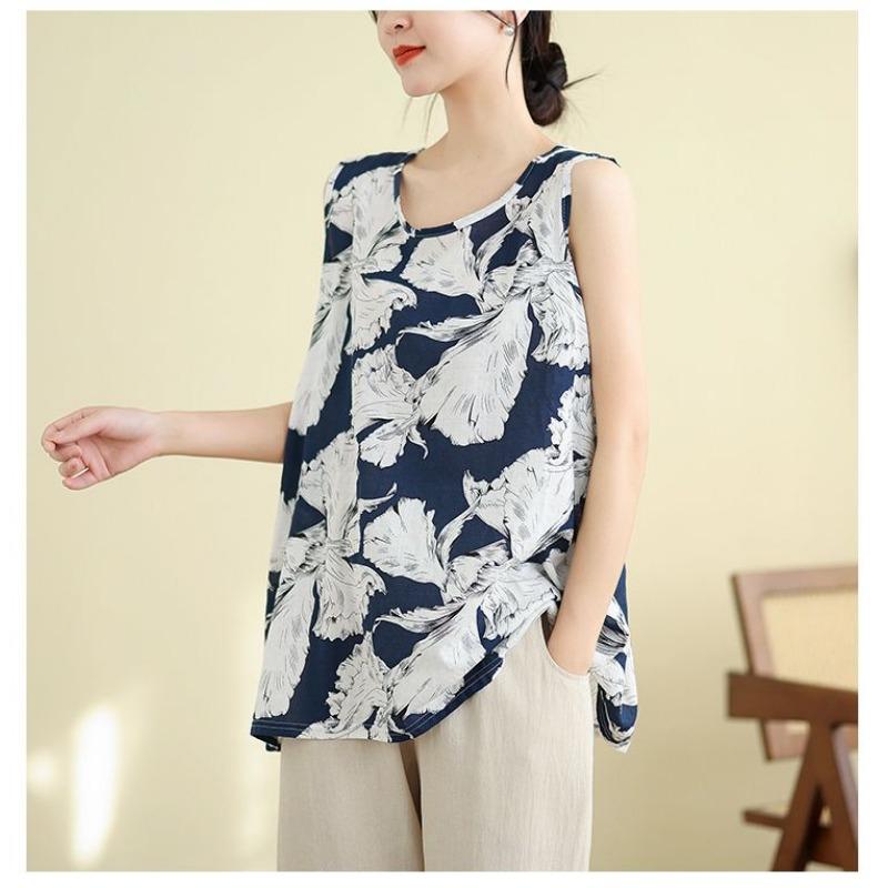 Mode Bedrucktes Neues Lockeres Camisole Basis Dünn Ärmellos Lässig Retro All-Match Oberteil