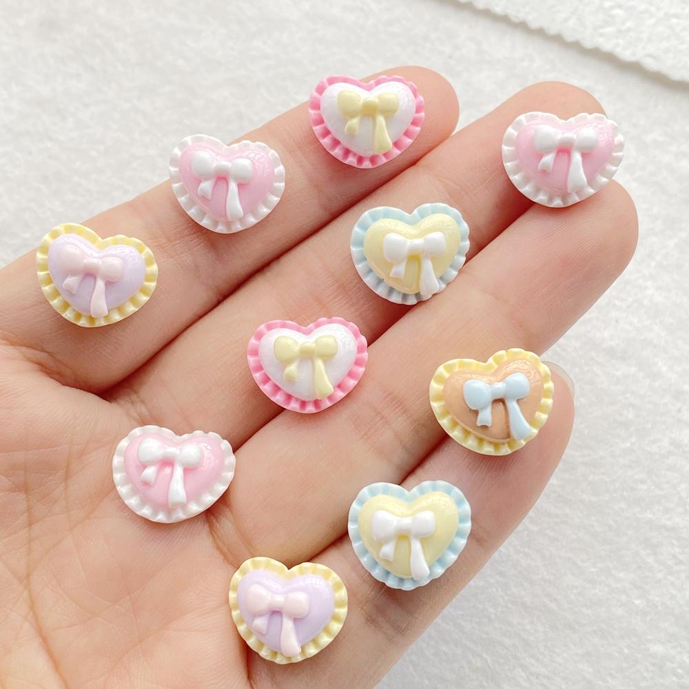 30pcs Resin Colorful Cute Bow Heart shape Flat back Rhinestone Scrapbook DIY Wedding Applique Decor Jewelry Accessories Crafts