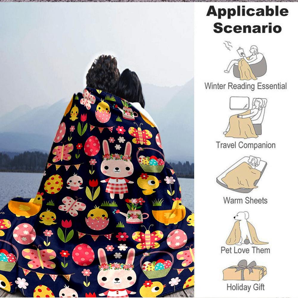1pc Easter Bunny Print Blanket   Lightweight Flannel Throw Blanket For Sofa, Bed, Living Room, Office, Outdoor Travel, Camping