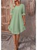 Women Retro Cotton Hemp Loose Swing Dress Spring Summer Solid Color Round Neck Mid Sleeve Large Size