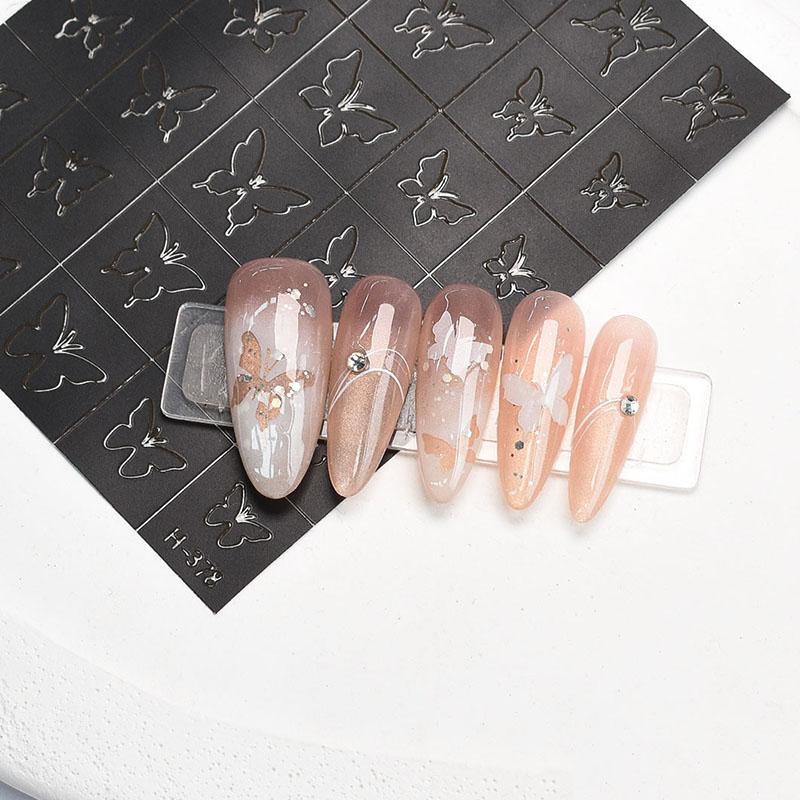 Hallow Butterfly Bow Knot Nail Art Sticker Self Adhesive Sticker Manicure Salon Supply French Smudge Template Auxiliary Sticker
