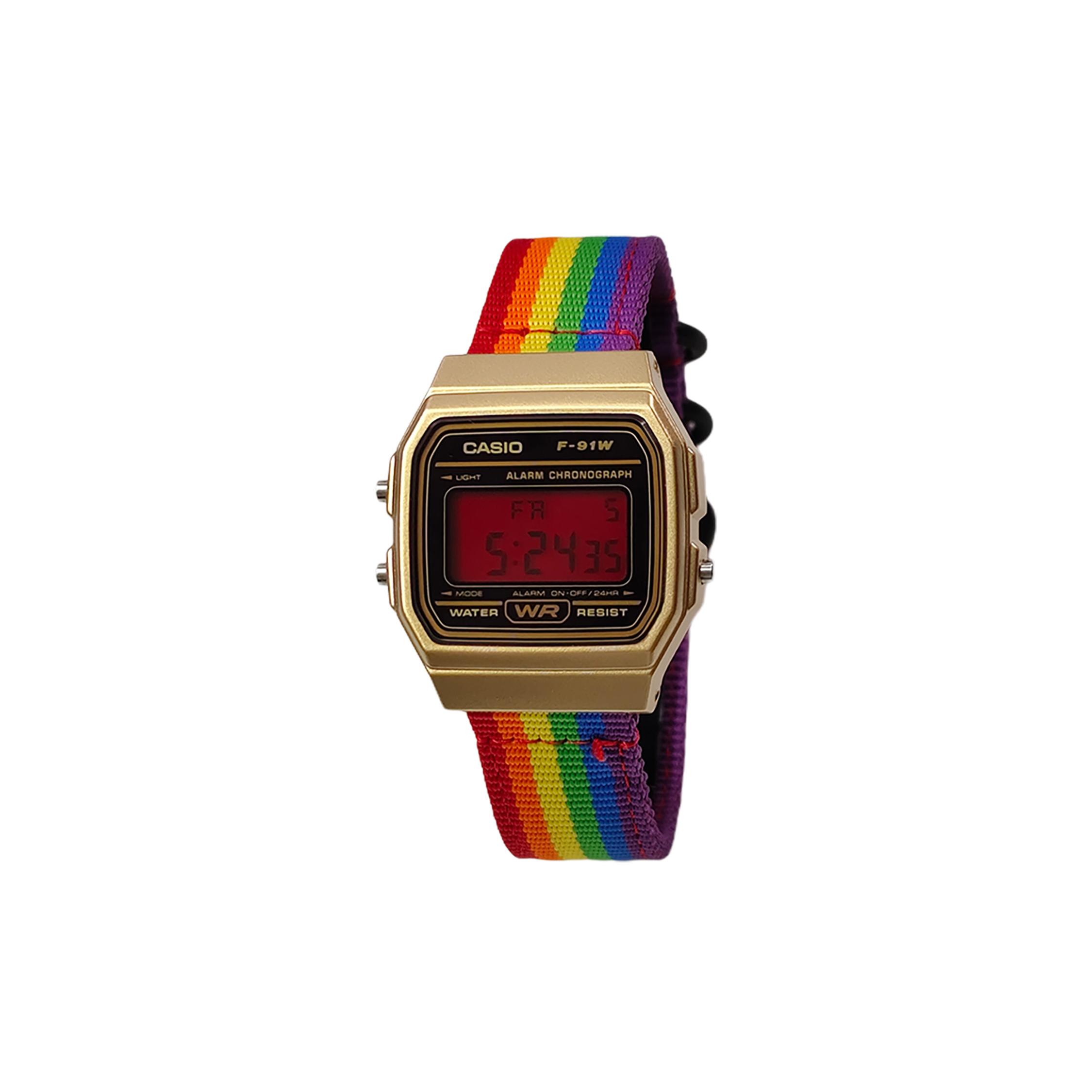 

CASIO Custom Collection Quartz Movement Nylon Strap Watch Men s Watches Black Dial F-91WM-9A(Watch5--) Multicolor Strap