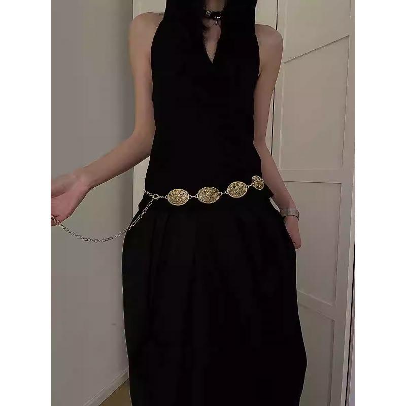 Retro Haute Design Sense Metal Waist Chain Women'S Niche Design With Fashion Tide Oval Bullhead Ethnic Style Belt Women