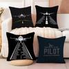 Black Pattern For Airplane Pilots Pillow Case Natural Linen Double-Sided Printing Sofa Home Decor Cushion Cover