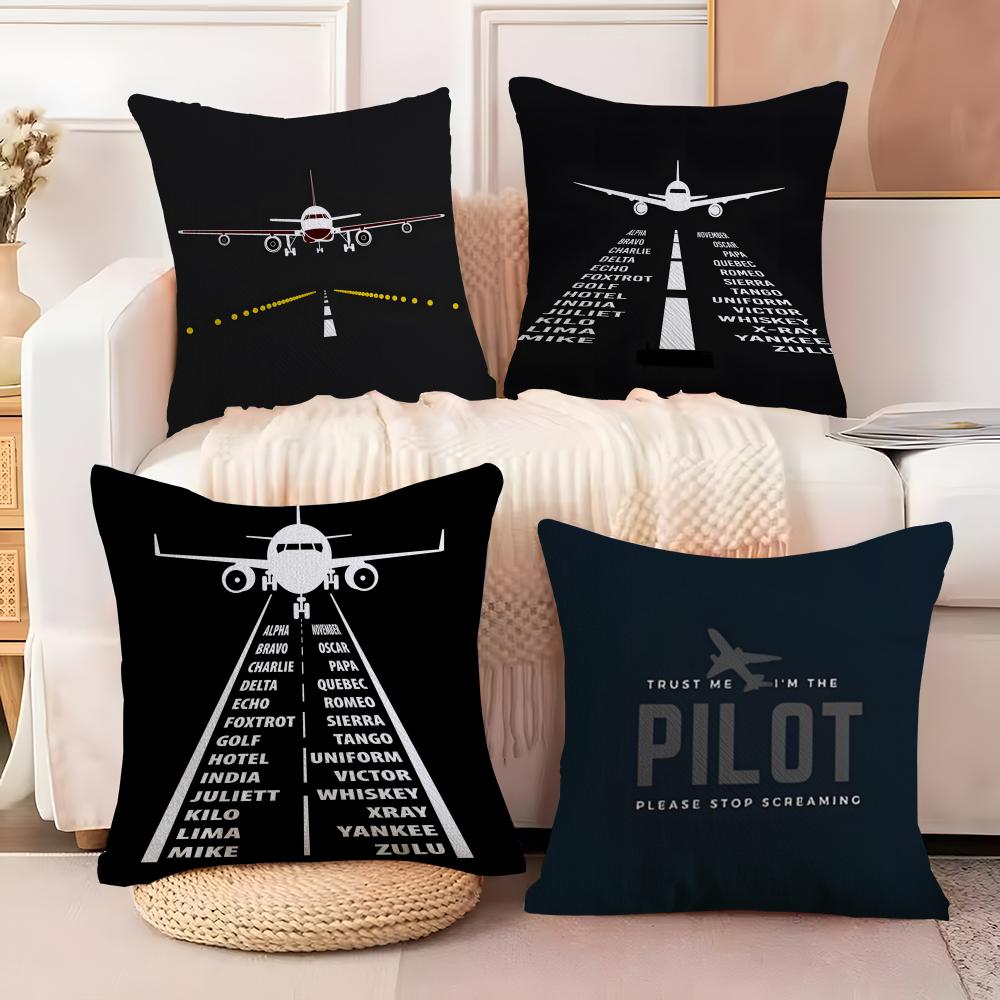 Black Pattern For Airplane Pilots Pillow Case Natural Linen Double-Sided Printing Sofa Home Decor Cushion Cover