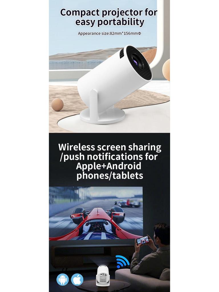 M5pro Mini HD Portable Home Projector - Wireless & Wired Connectivity
