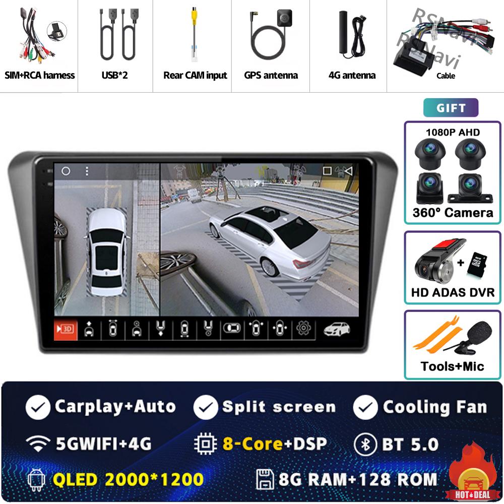 9" Android 14 Carplay Car Radio For Peugeot 408 2014 - 2018 Multimedia Video Player Navigation GPS Stereo 2Din DVD 360 Camera BT