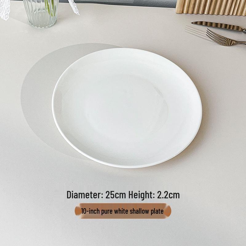 Piatto Rotondo in Ceramica Bianca Pura con Bordo Spesso per Cibo Occidentale e Saltati in Padella