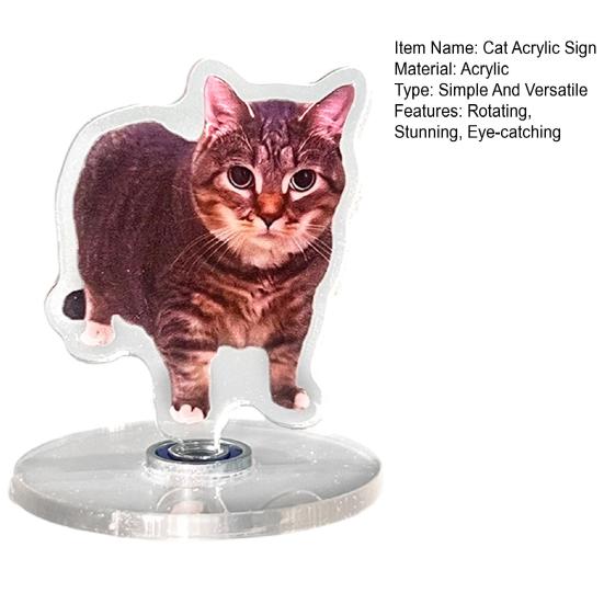 jijijing 2D Flat Rotating Acrylic Cat Sign for Car Dashboard, Desk Decor, Cute Print Tabletop Centerpiece with Base Home Office, Interior Gift Lovers