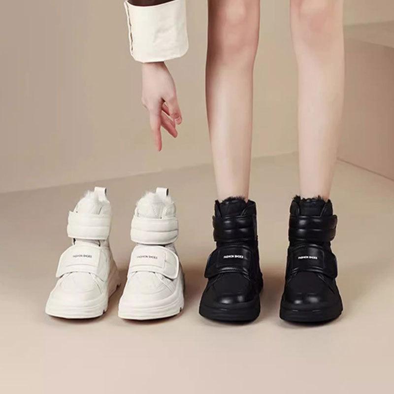 Women's Fashion Velcro Lightweight Soft Sole Winter Warm Plush Snow Boots Padded Lined Non-slip Casual Sports Cotton Boots