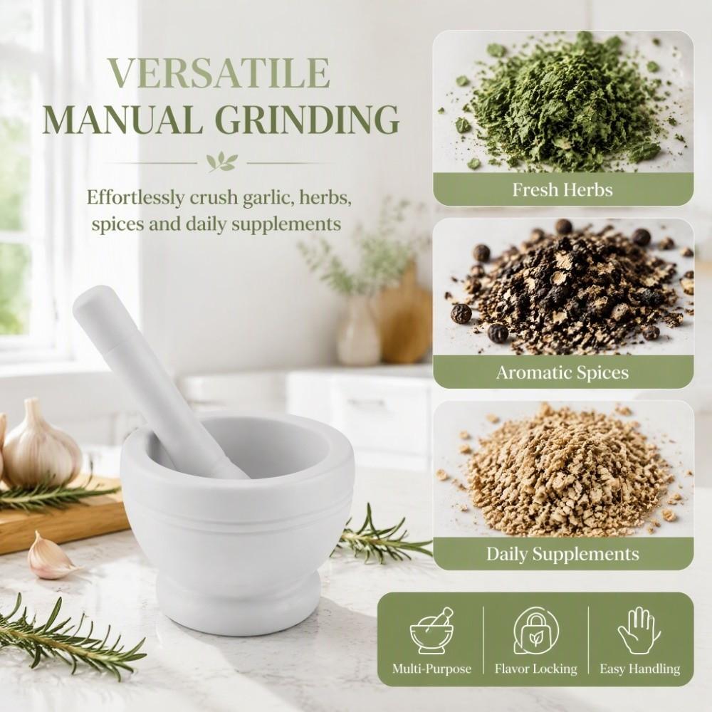 PP Mortar and Pestle Set Lightweight Design Garlic Herb Crusher Spice Grinder Bowl Kitchen Cooking