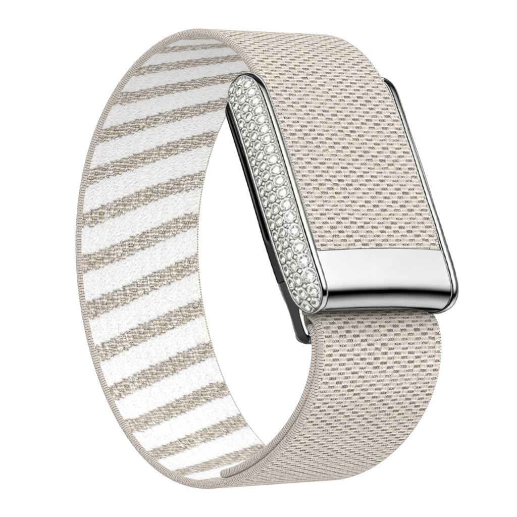 Diamond-Embedded For WHOOP 5.0 Straps Nylon Woven Elastic Casual Wristband with Full-Diamond Bright Silver Metal U-Frame for Whoop 5.0 MG Band