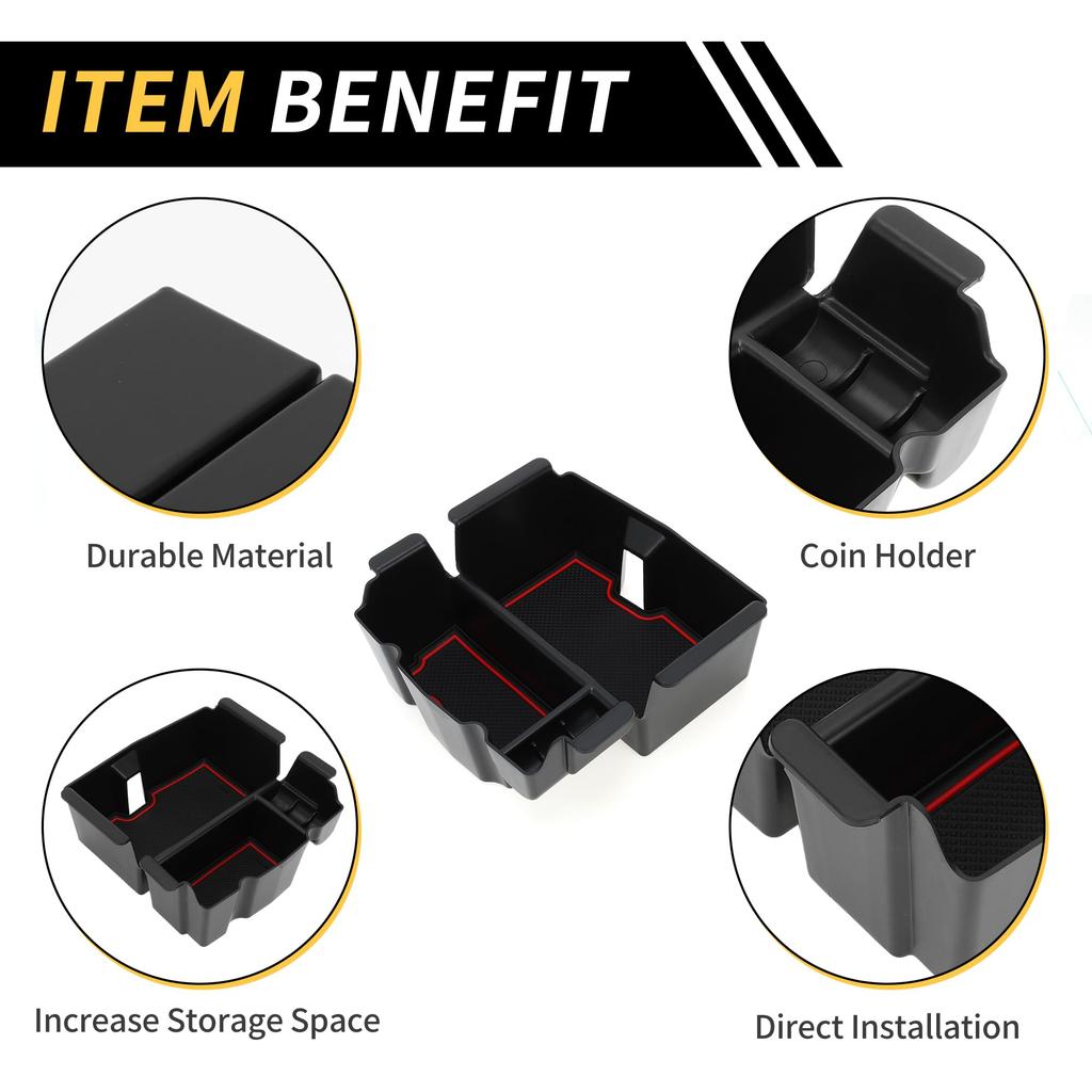 REPAIROCK Center Console Organizer Tray Armrest Storage Box Insert Tray Plastic Black Red for Jeep Wrangler JL JLU 2018-2022