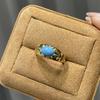 Vintage Turquoise Rings for Women Exquisite and Simple Light Luxury Fashion Zircon Inlay Blue Glossy Ring Fine Zircon