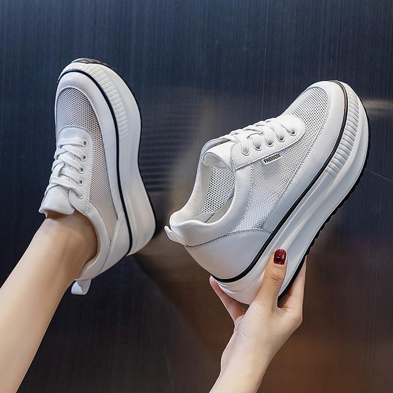 Women's shoes new slope heel muffin platform casual shoes small inner height increase four seasons white shoes single shoes velvet