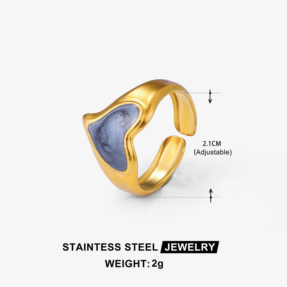 Elegant Heart Enamel Drip Stainless Steel Adjustable Ring - Fashionable, Non-Fading Jewelry for Women