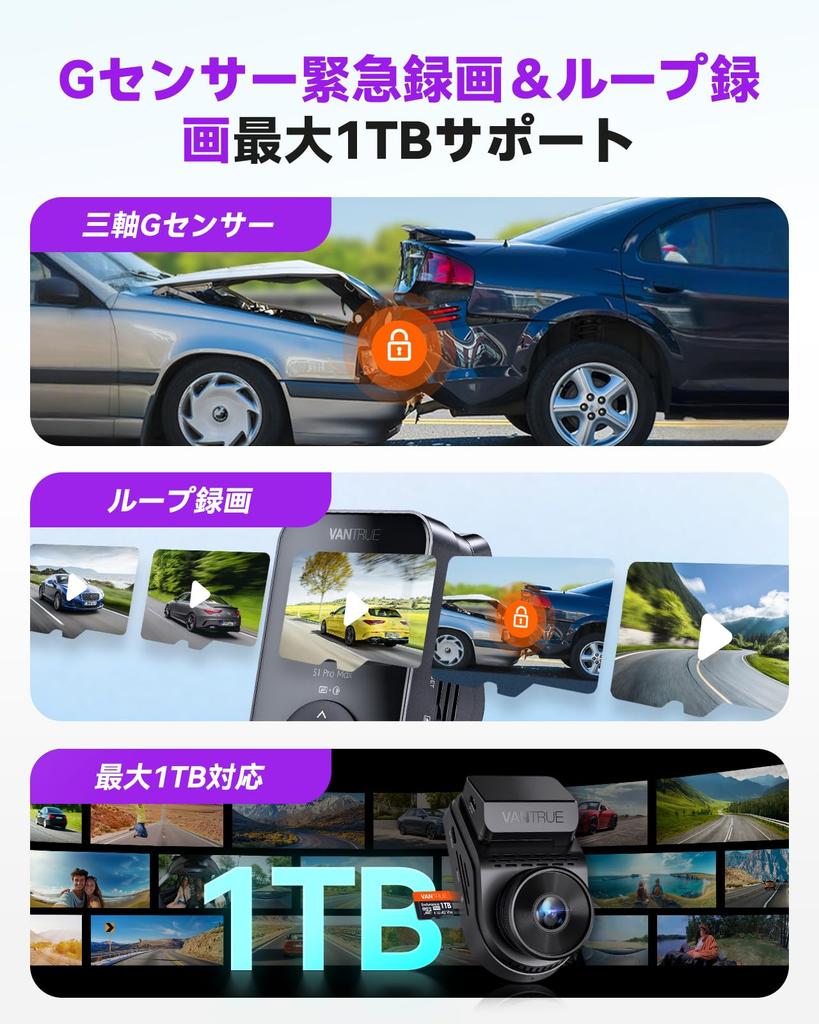 VANTRUE S1 Pro Max Dash Cam with Front and Rear Cameras with Sony STARVIS Dual Sensors Front and Rear Night Enhanced License Plate IP67 Waterproof