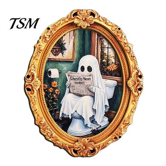 Seasonal Refrigerator Art Vintage Halloween Ghost Fridge Magnet, Retro Gold Frame Decoration Decorations with Strong Magnetic Adsorption for