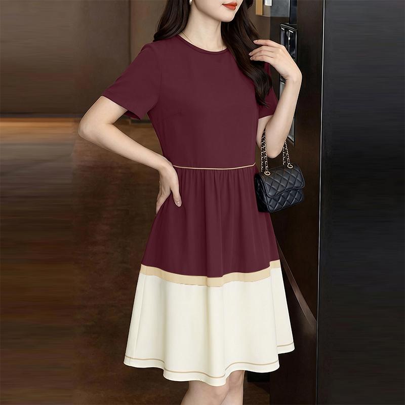 ZANZEA Women Casual Round Neck Loose Short Sleeve Patchwork Dress