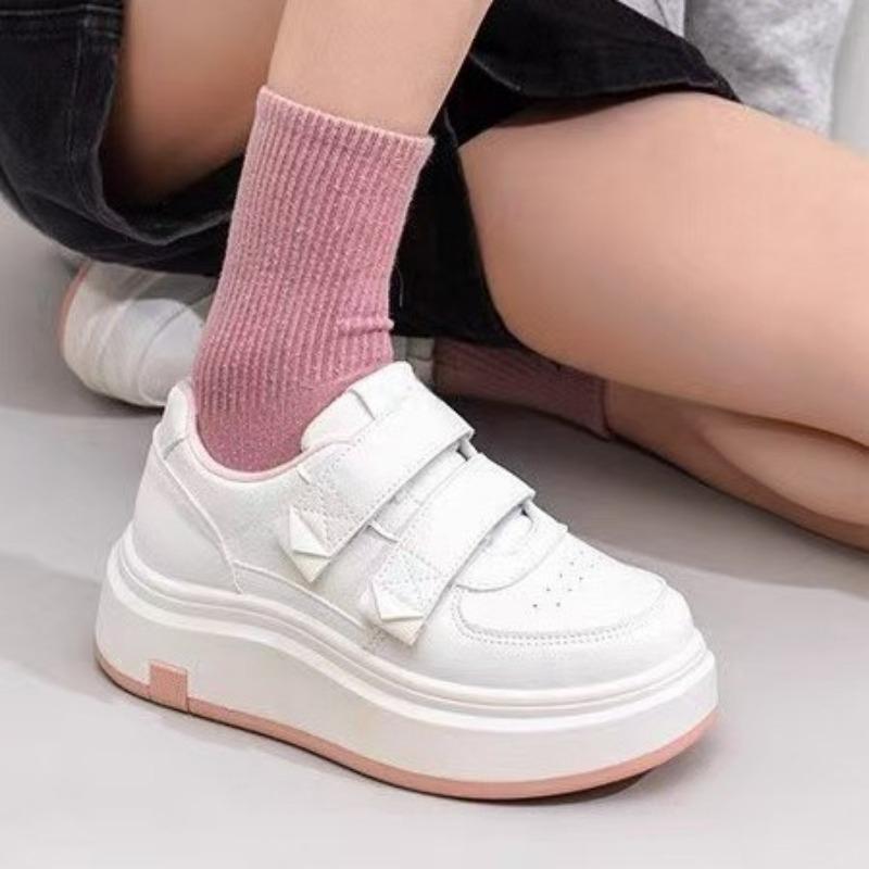 Little White Shoes Women's Spring New Versatile Lightweight Height Increase Velcro Casual Shoes Platform Sports Shoes
