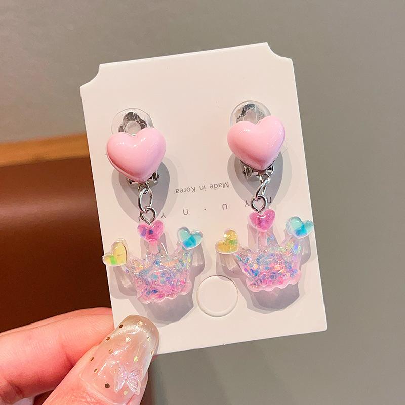 Children'S Ear-Free Ear Clips, Cute Girls' Pain-Free Earrings, Earrings, Cartoon Cartoon Girl Earrings, Jewelry.