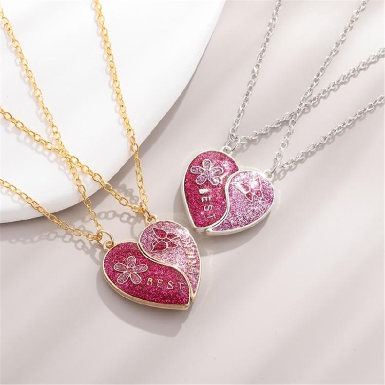 Friendship Pendant Necklace Set Magnetic Clasp Neck Chain Pair Women's Best Friend Necklaces with Heart Pendant