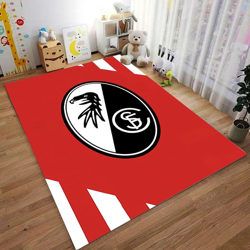 Red and Black Oval Crest Design suitable as a non-slip mat for the living room or bedroom sofa