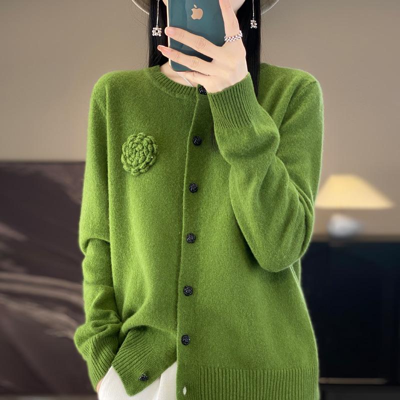 

Crew Neck Cardigan Women s Spring and Autumn Fashion Versatile Knitted Top Comfortable Skin-friendly Jacket M