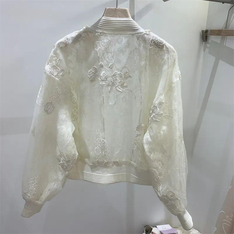 Summer Clothes Chinese Style High-End Nail Bead Embroidery Sun Protection Jacket Round Neck Design Baseball Jacket Top