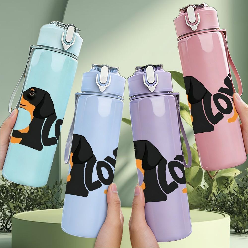 1PC Dachshund Dog Love Art 750ml Color Plastic Sports Water Bottle Leakproof Flip Straw Lid Suitable for Sports Office Home Use