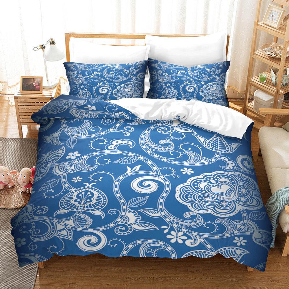 Flower 3D Digital Printing Quilt Cover Sheet Three-Piece Bedding Kit Home Textiles Cartoon Anime Game