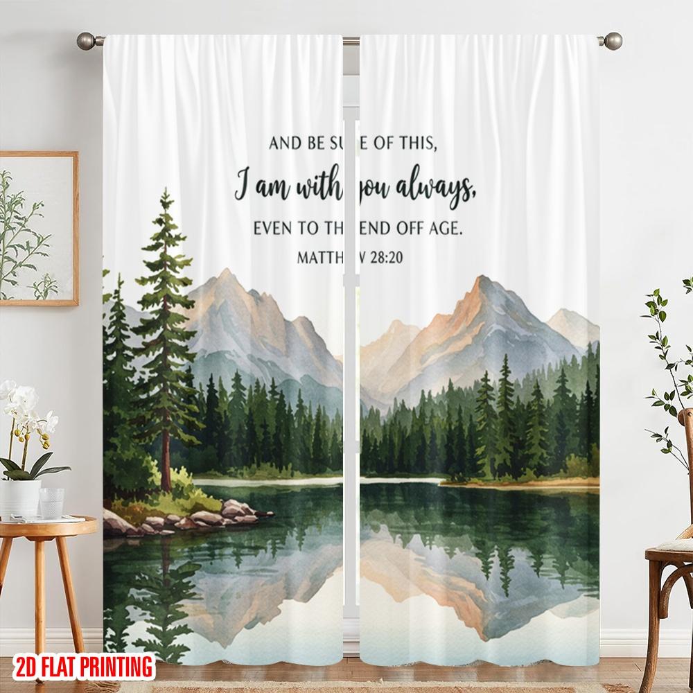 2pcs 2D Flat Printing Drapes Matthew 28 20 Mountain Lake Serene Pines 100% Polyester Without Electricity Birthday Party Perfect