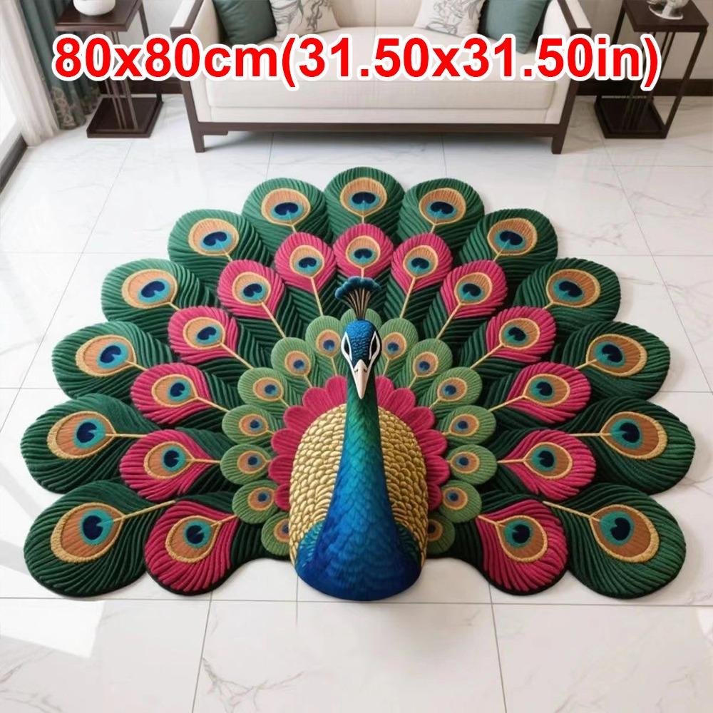 Soft Peacock Carpet Non-slip Bathroom Floor Mat Portable Blanket  for Living Room Tea Table Bedside