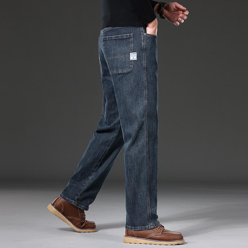 Trendy Blue-Gray Men's Plus Size Jeans - Straight, Loose Fit for Spring & Autumn