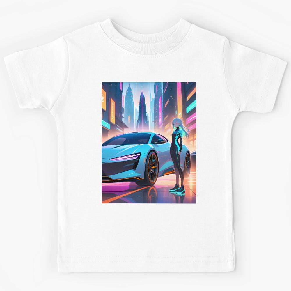 Girl Anime Vibes Futuristic Vibrant Scenes Dynamic Elements Kids T-Shirt 160