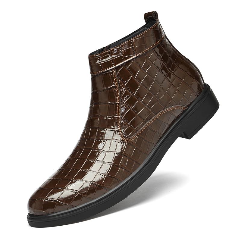 Fashion Fashionable Side Zipper Business Leather Boots Men's Quality Rubber Soles Comfort Chelsea Boots Winter Plush Warm High Top Boots