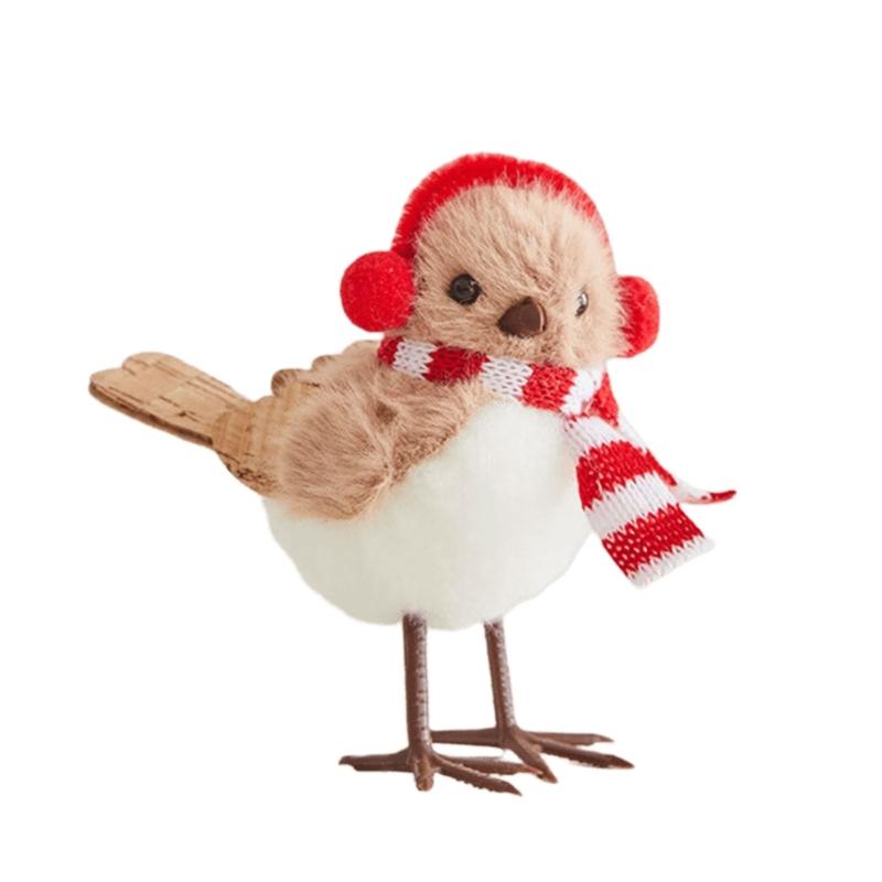 Soft Fabric Christmas Tree Bird Decoration Plush Holiday Bird Decoration Freestanding Tabletop Ornament for Shelf Entryway Styling,