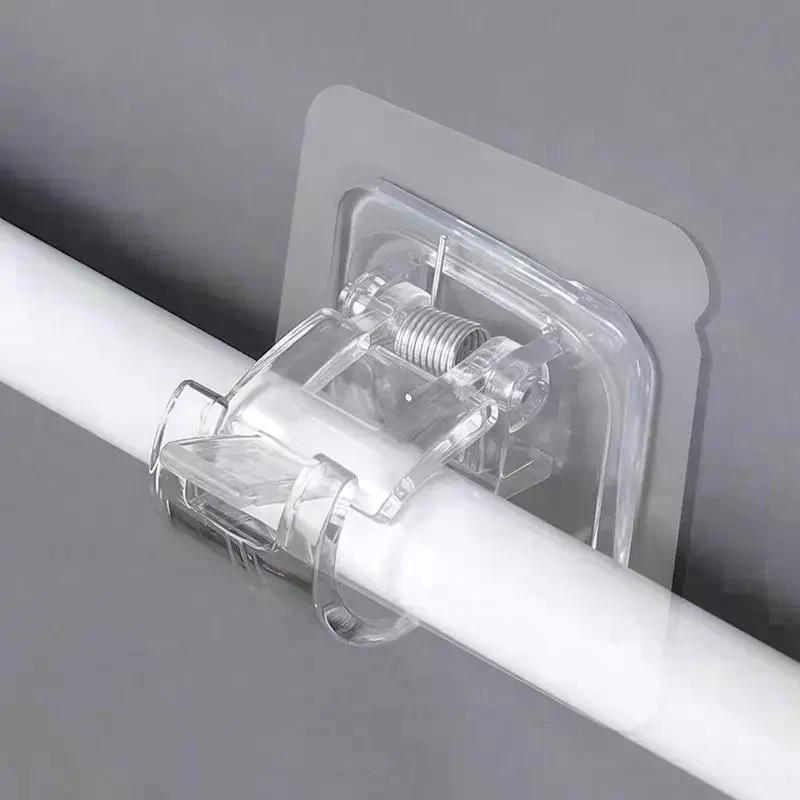 10pcs Curtain Rod Hook Punching-free Curtain Rod Rack Household Wall-mounted Bracket Clip Door Curtain Telescopic Curtain Hooks