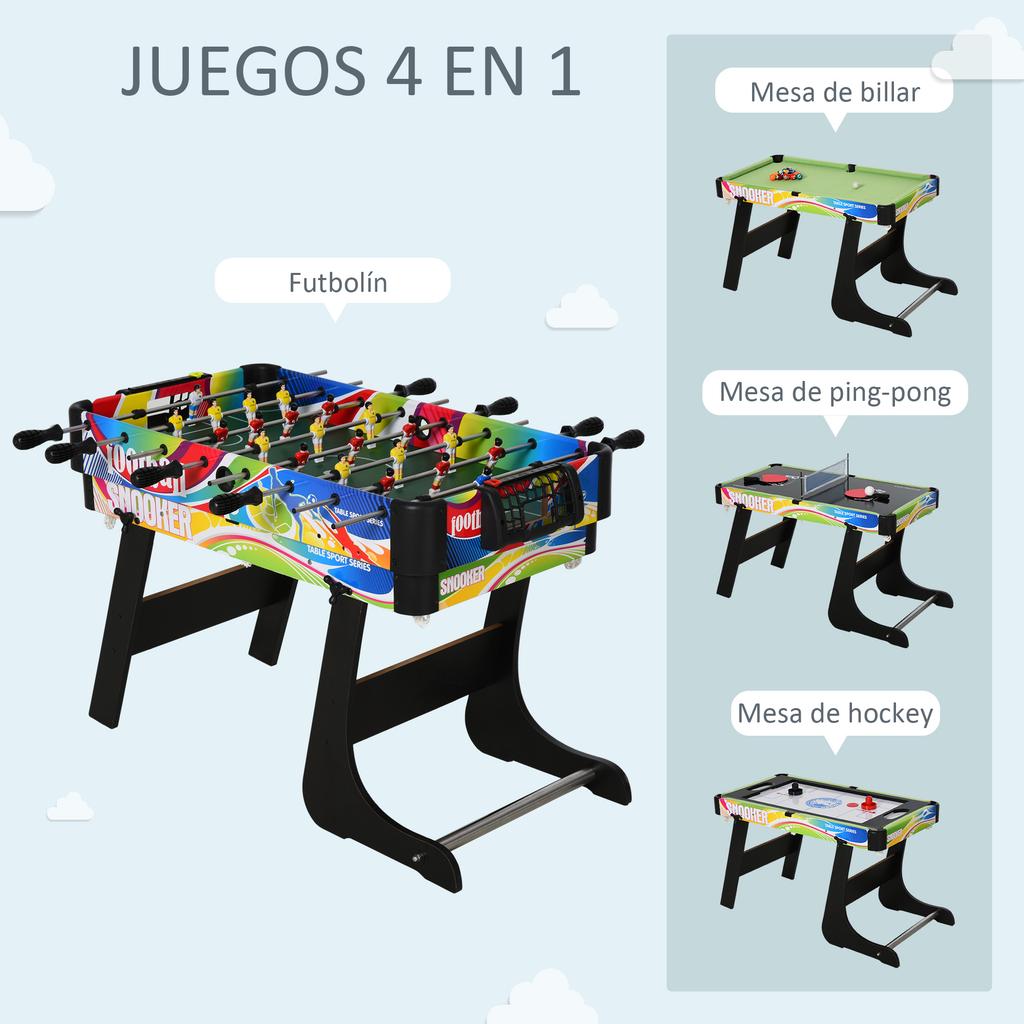 Multi-Game Table, 4-in-1 Folding Mini, Foosball, Hockey, Billiards, Ping-Pong, 86.5 x 43.5 x 64 cm